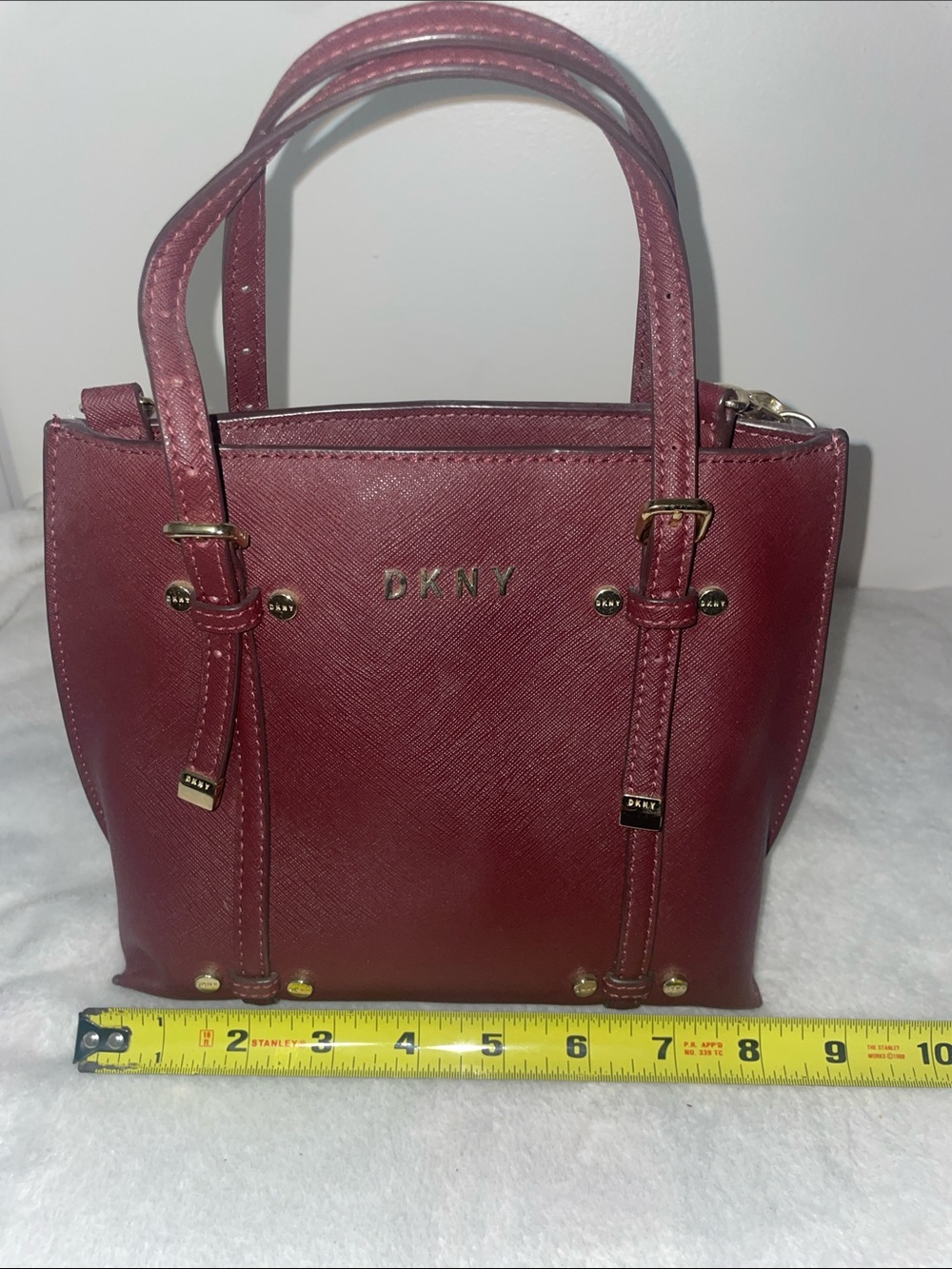 DKNY Small Double-Handle Tote in Deep Red with Gold Hardware